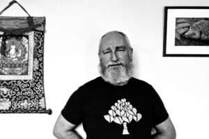 Black and white photo of .Vince Cullen' Buddhist teacher of 'Hungry Ghost' retreats and workshops